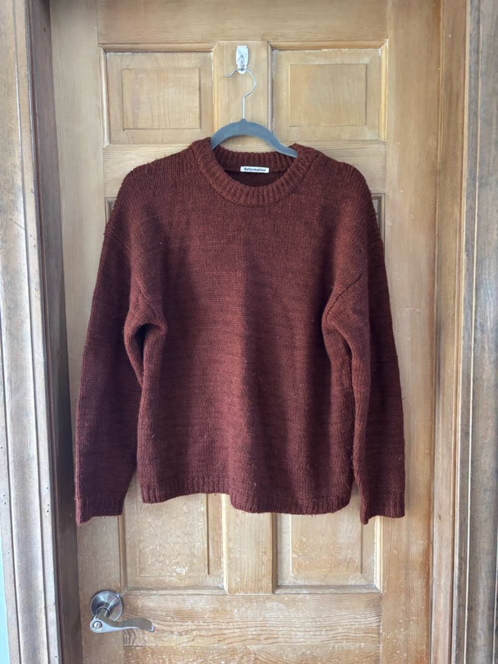 Reformation 100% Baby Alpaca Oversized Crewneck Sweater Rust Brown XS